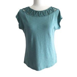 CHAPS blue crochet front fitted short sleeves